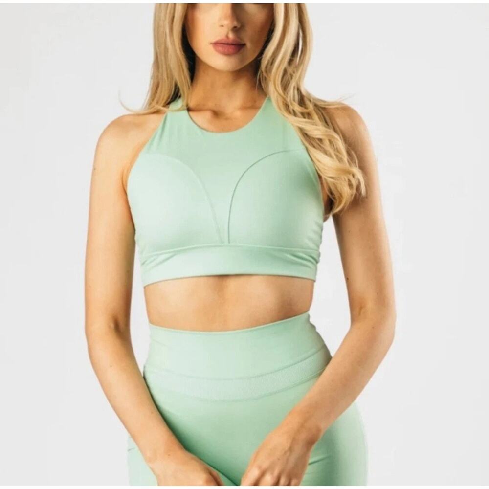 Alphalete Alphalux Alto Women's Green Sports Bra Size S Gym Activewear Pilates